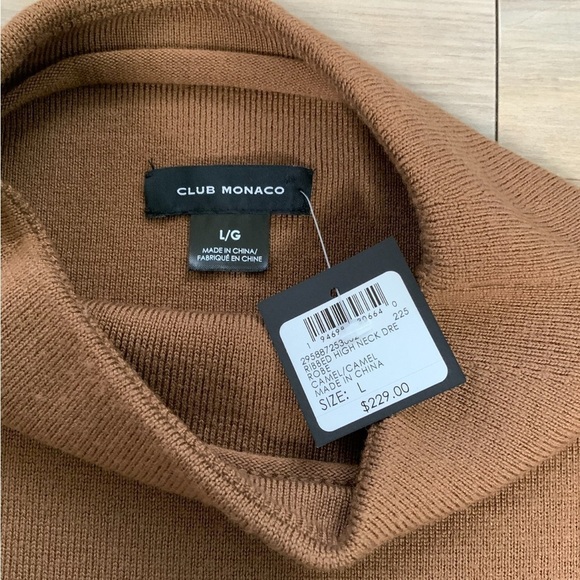 Club Monaco ribbed high neck robe camel dress - Picture 4 of 6